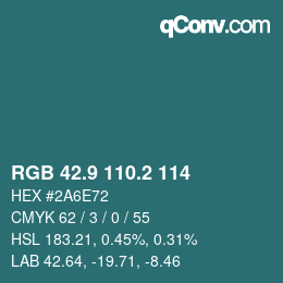 カラーコード: RGB 42.9 110.2 114 | qconv.com