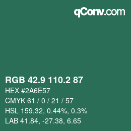 カラーコード: RGB 42.9 110.2 87 | qconv.com