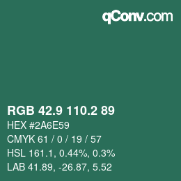 カラーコード: RGB 42.9 110.2 89 | qconv.com