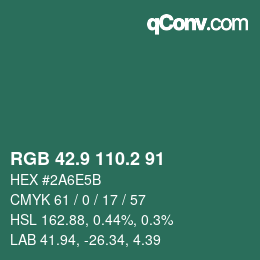 カラーコード: RGB 42.9 110.2 91 | qconv.com