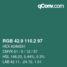 カラーコード: RGB 42.9 110.2 97 | qconv.com
