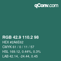 Color code: RGB 42.9 110.2 98 | qconv.com