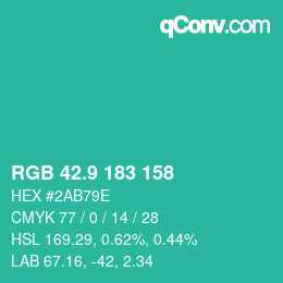 カラーコード: RGB 42.9 183 158 | qconv.com
