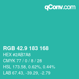 カラーコード: RGB 42.9 183 168 | qconv.com