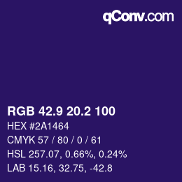カラーコード: RGB 42.9 20.2 100 | qconv.com