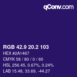 カラーコード: RGB 42.9 20.2 103 | qconv.com