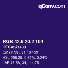 Farbcode: RGB 42.9 20.2 104 | qconv.com