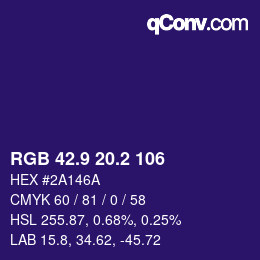 カラーコード: RGB 42.9 20.2 106 | qconv.com