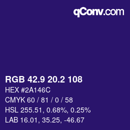 カラーコード: RGB 42.9 20.2 108 | qconv.com