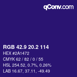 カラーコード: RGB 42.9 20.2 114 | qconv.com