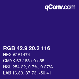 カラーコード: RGB 42.9 20.2 116 | qconv.com