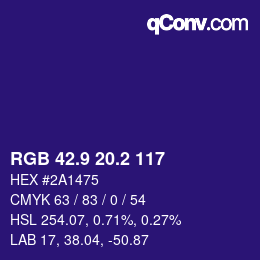 カラーコード: RGB 42.9 20.2 117 | qconv.com