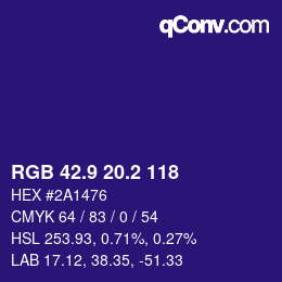 カラーコード: RGB 42.9 20.2 118 | qconv.com
