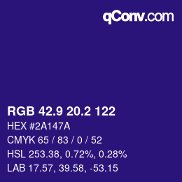 カラーコード: RGB 42.9 20.2 122 | qconv.com