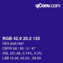 カラーコード: RGB 42.9 20.2 135 | qconv.com