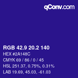 カラーコード: RGB 42.9 20.2 140 | qconv.com