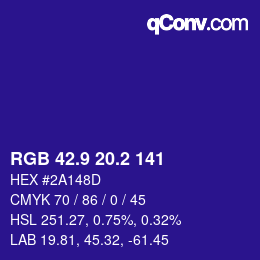 カラーコード: RGB 42.9 20.2 141 | qconv.com