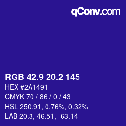 カラーコード: RGB 42.9 20.2 145 | qconv.com