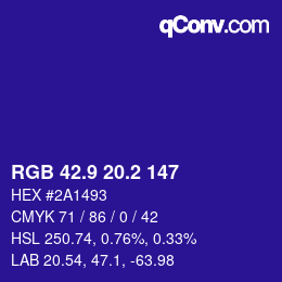 カラーコード: RGB 42.9 20.2 147 | qconv.com