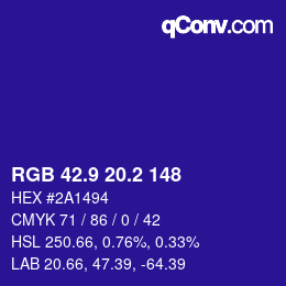 カラーコード: RGB 42.9 20.2 148 | qconv.com