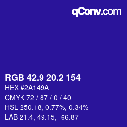 カラーコード: RGB 42.9 20.2 154 | qconv.com