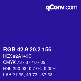 カラーコード: RGB 42.9 20.2 156 | qconv.com