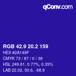 カラーコード: RGB 42.9 20.2 159 | qconv.com