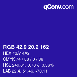 カラーコード: RGB 42.9 20.2 162 | qconv.com