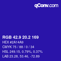 カラーコード: RGB 42.9 20.2 169 | qconv.com