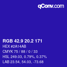 カラーコード: RGB 42.9 20.2 171 | qconv.com