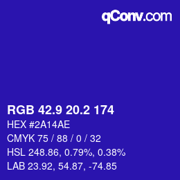カラーコード: RGB 42.9 20.2 174 | qconv.com
