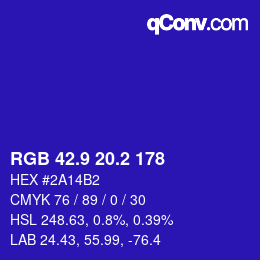 カラーコード: RGB 42.9 20.2 178 | qconv.com
