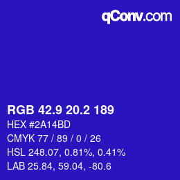 カラーコード: RGB 42.9 20.2 189 | qconv.com