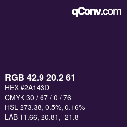 Color code: RGB 42.9 20.2 61 | qconv.com