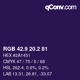 カラーコード: RGB 42.9 20.2 81 | qconv.com