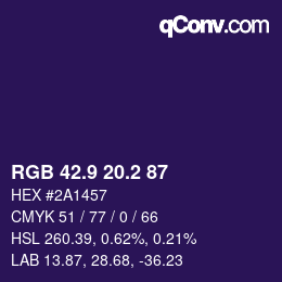 カラーコード: RGB 42.9 20.2 87 | qconv.com