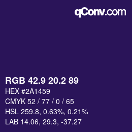 カラーコード: RGB 42.9 20.2 89 | qconv.com