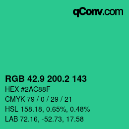 カラーコード: RGB 42.9 200.2 143 | qconv.com