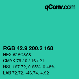 カラーコード: RGB 42.9 200.2 168 | qconv.com