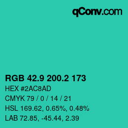 カラーコード: RGB 42.9 200.2 173 | qconv.com