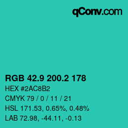 カラーコード: RGB 42.9 200.2 178 | qconv.com