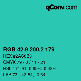 カラーコード: RGB 42.9 200.2 179 | qconv.com