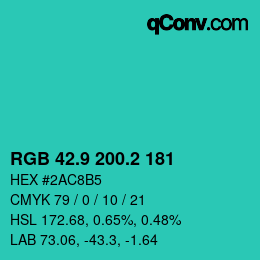 カラーコード: RGB 42.9 200.2 181 | qconv.com