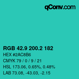 カラーコード: RGB 42.9 200.2 182 | qconv.com