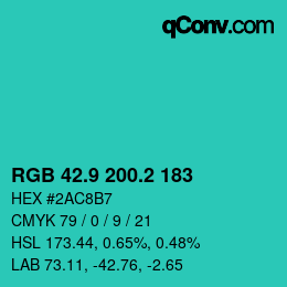 カラーコード: RGB 42.9 200.2 183 | qconv.com