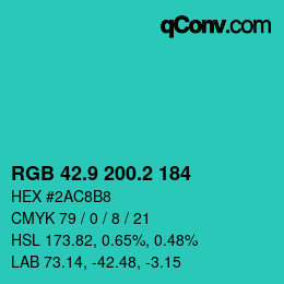 カラーコード: RGB 42.9 200.2 184 | qconv.com
