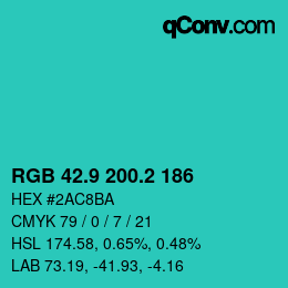 カラーコード: RGB 42.9 200.2 186 | qconv.com
