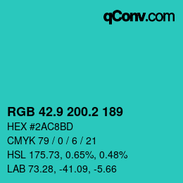 カラーコード: RGB 42.9 200.2 189 | qconv.com