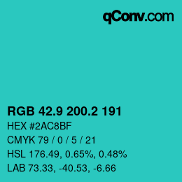 カラーコード: RGB 42.9 200.2 191 | qconv.com