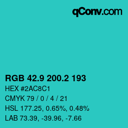 Color code: RGB 42.9 200.2 193 | qconv.com